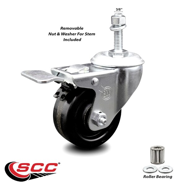 3 Inch Phenolic Swivel 3/8 Inch Threaded Stem Caster with Total Lock Brake SCC